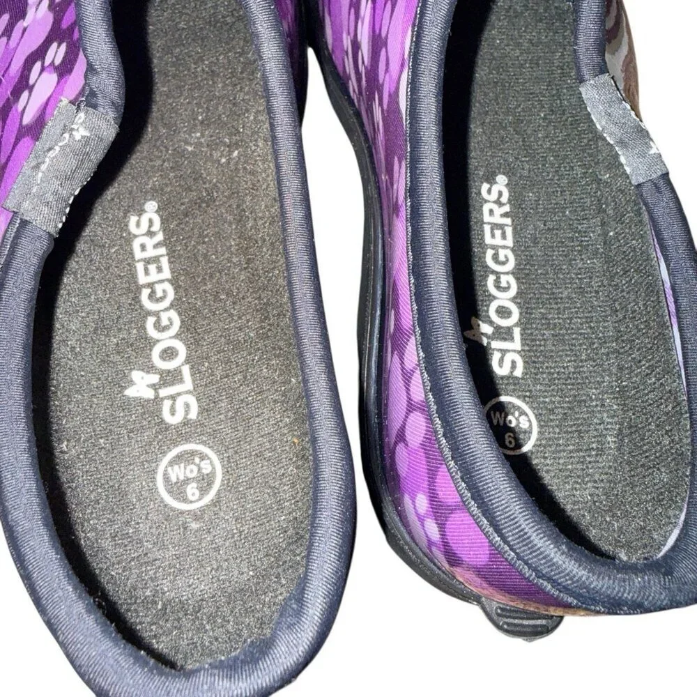 SLOGGERS Women's Sz 6 Garden/Rain Shoes Purple Paw Print